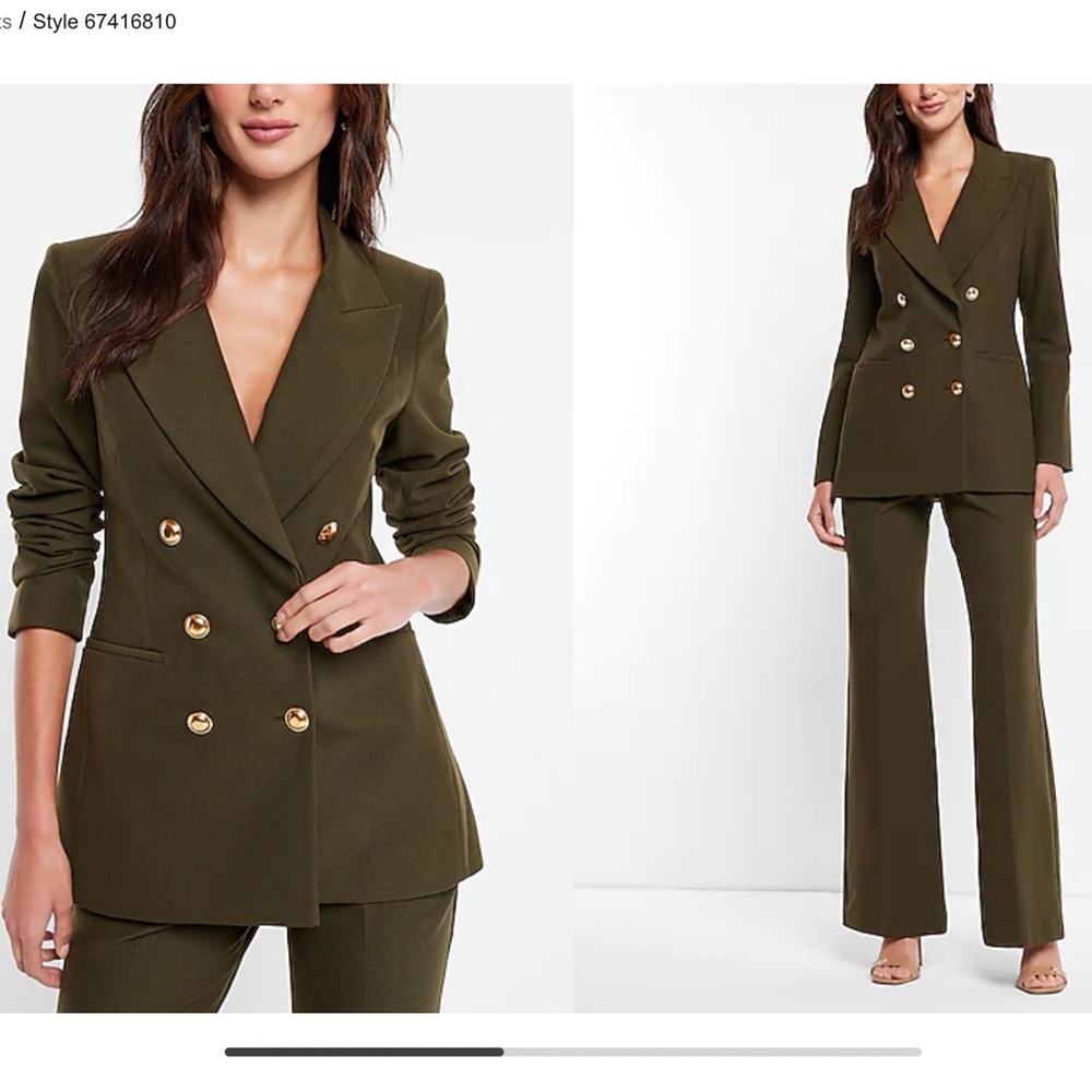 Peak Lapel Double Breasted Novelty Button Blazer Olive Green